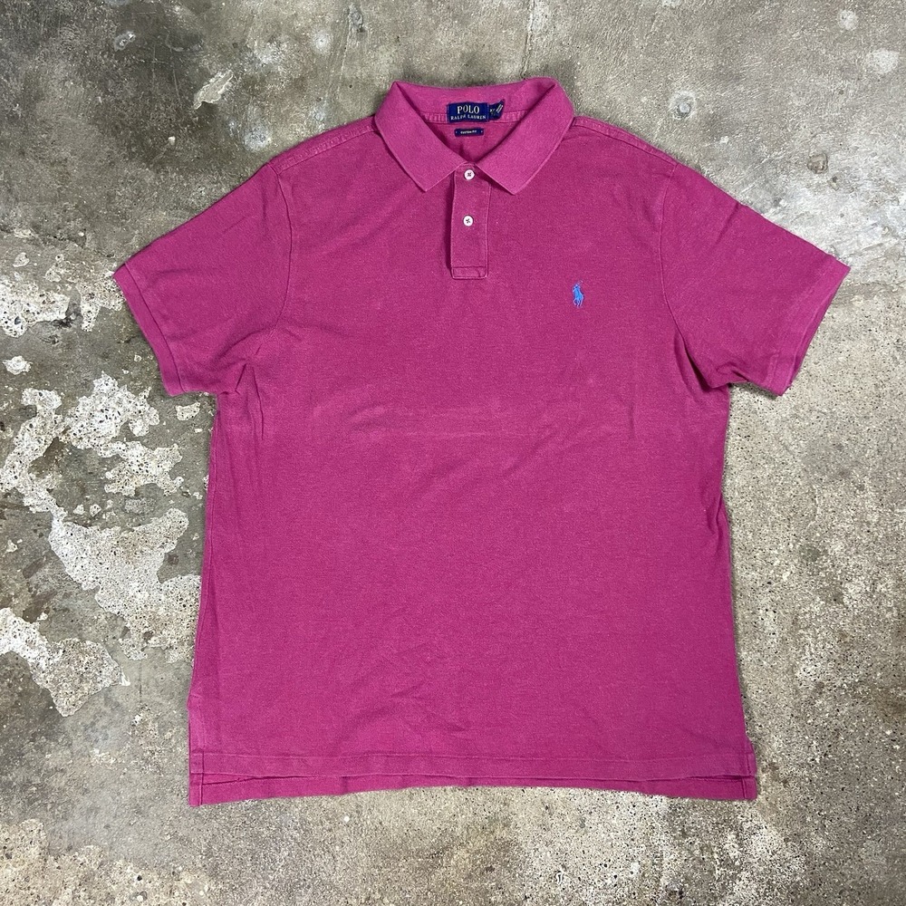 Polo Ralph Lauren Polo Shirt Size XXL Pink Custom Fit‎ Casual Blue Pony Logo
